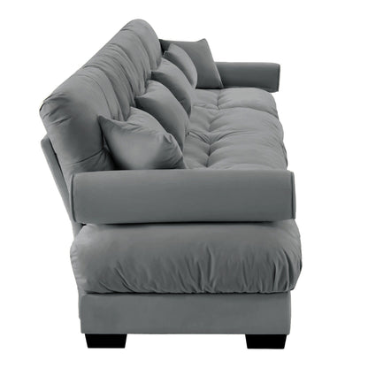 Divano 166Velvet a 4 posti con braccioli a rullo, cuscini in spugna ad alta resilienza