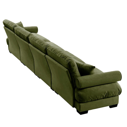 Divano 166Velvet a 4 posti con braccioli a rullo, cuscini in spugna ad alta resilienza