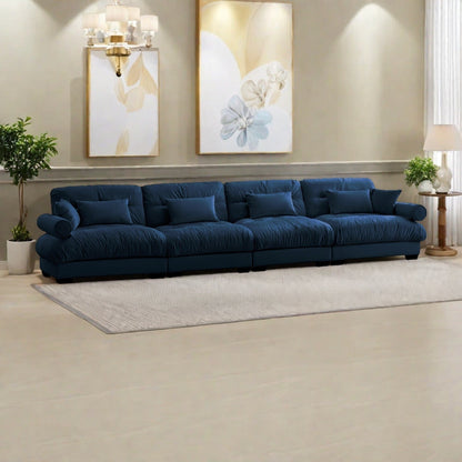 Divano 166Velvet a 4 posti con braccioli a rullo, cuscini in spugna ad alta resilienza