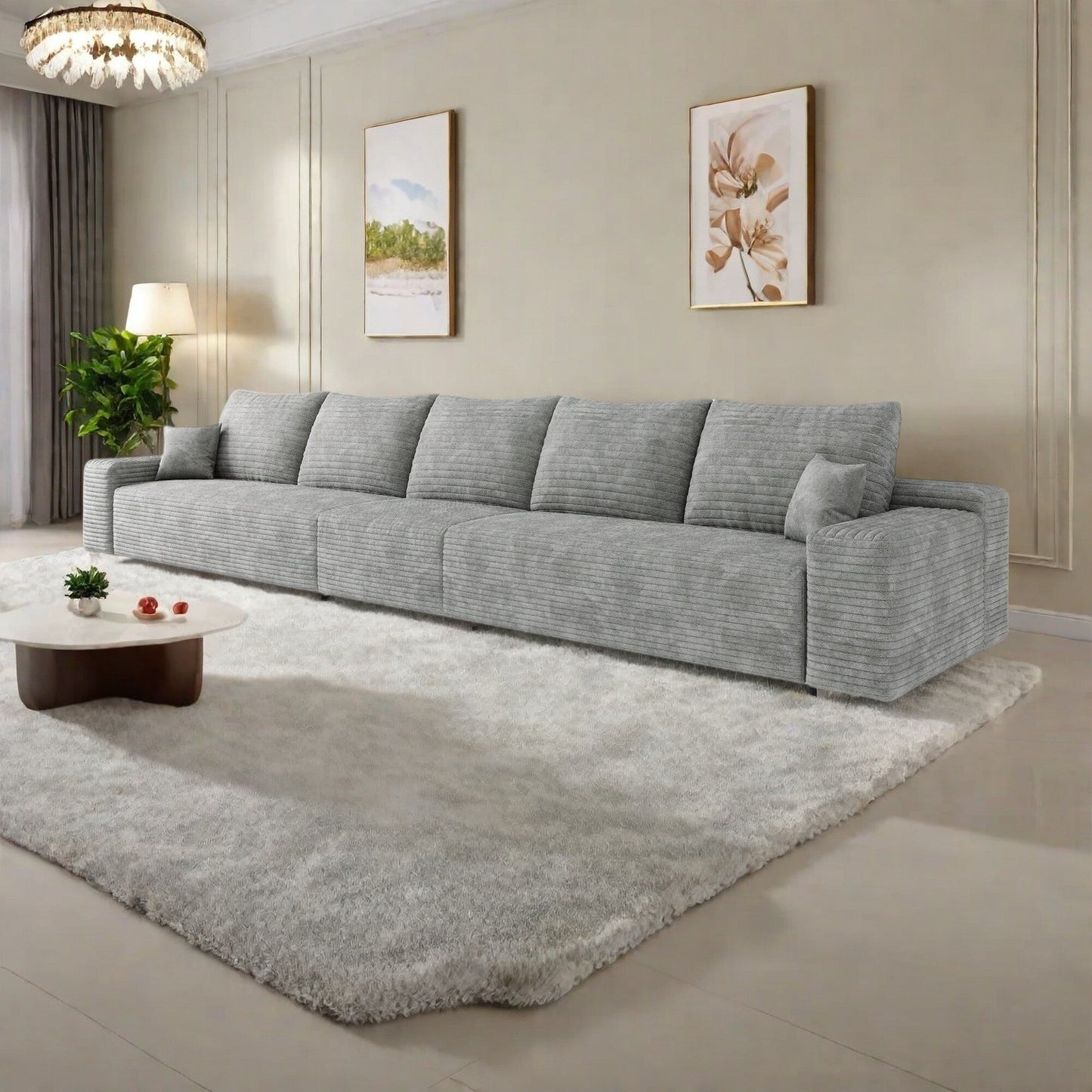 Divano 168Foam a 6 posti - Divano a nuvola in velluto a coste con poltrona reclinabile e schiuma ad alta resilienza