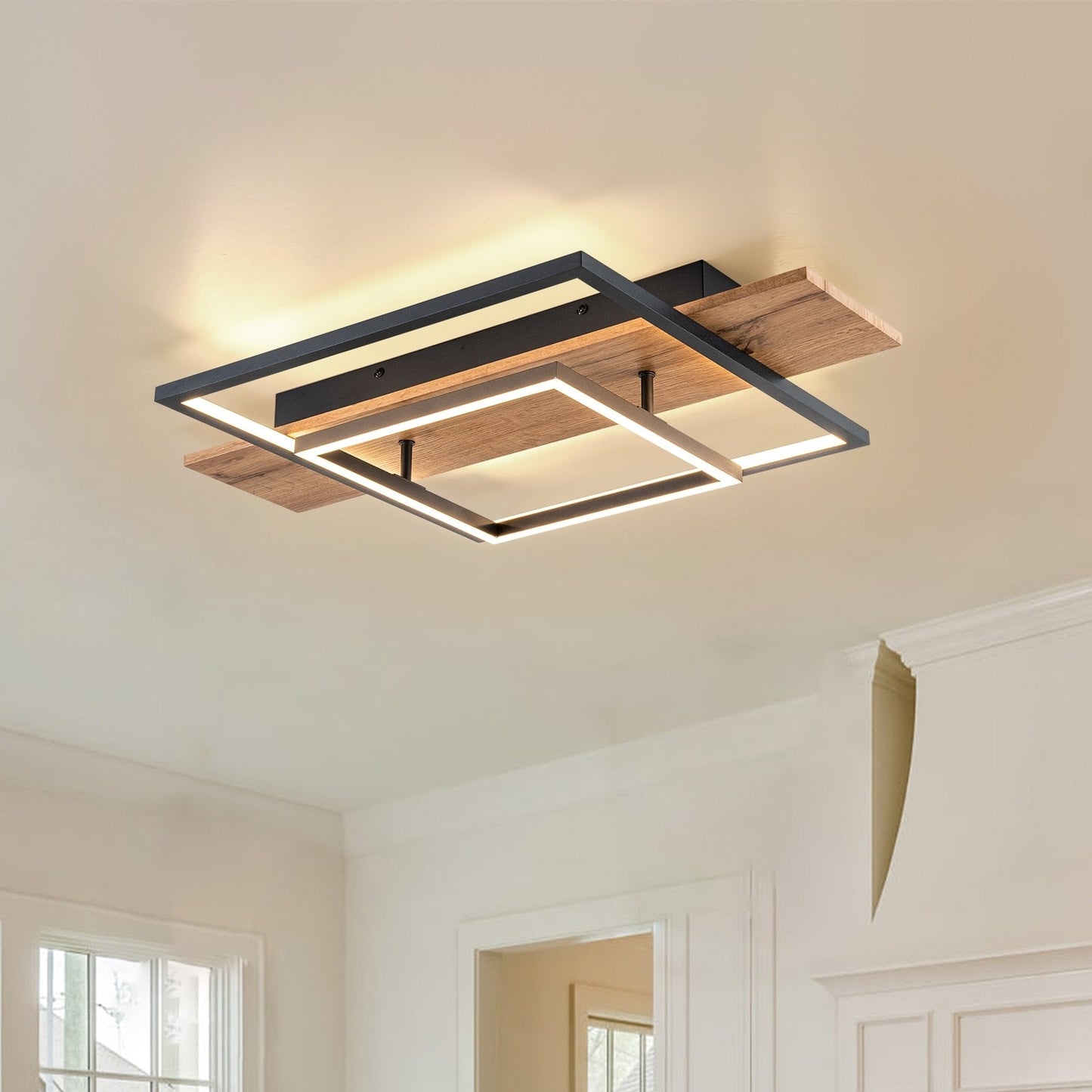 Lampada da soffitto semi-incassata a LED rettangolare in legno integrata per corridoio e ingresso