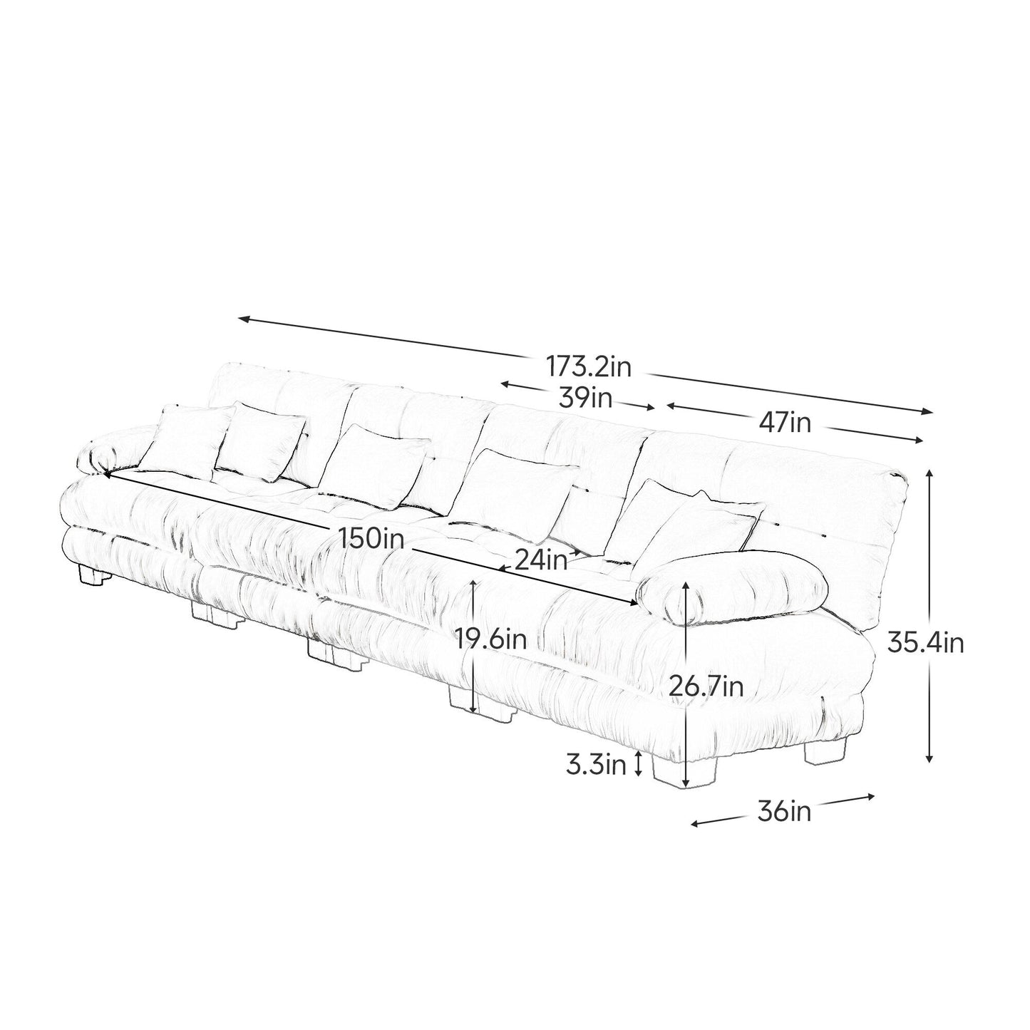 173.2 Ciniglia con braccioli a rullo, cuscini in spugna ad alta resilienza