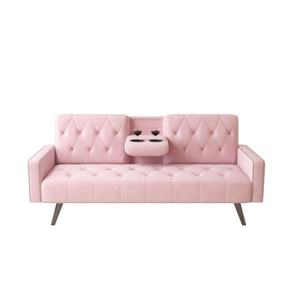 1730 Bracciolo per divano letto con finiture a borchie e due portabicchieri 72 Divano in velluto rosa per piccoli spazi