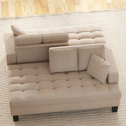 Set da soggiorno 2 pezzi, chaise longue imbottita con trapuntatura profonda e 2 cuscini, grigio caldo