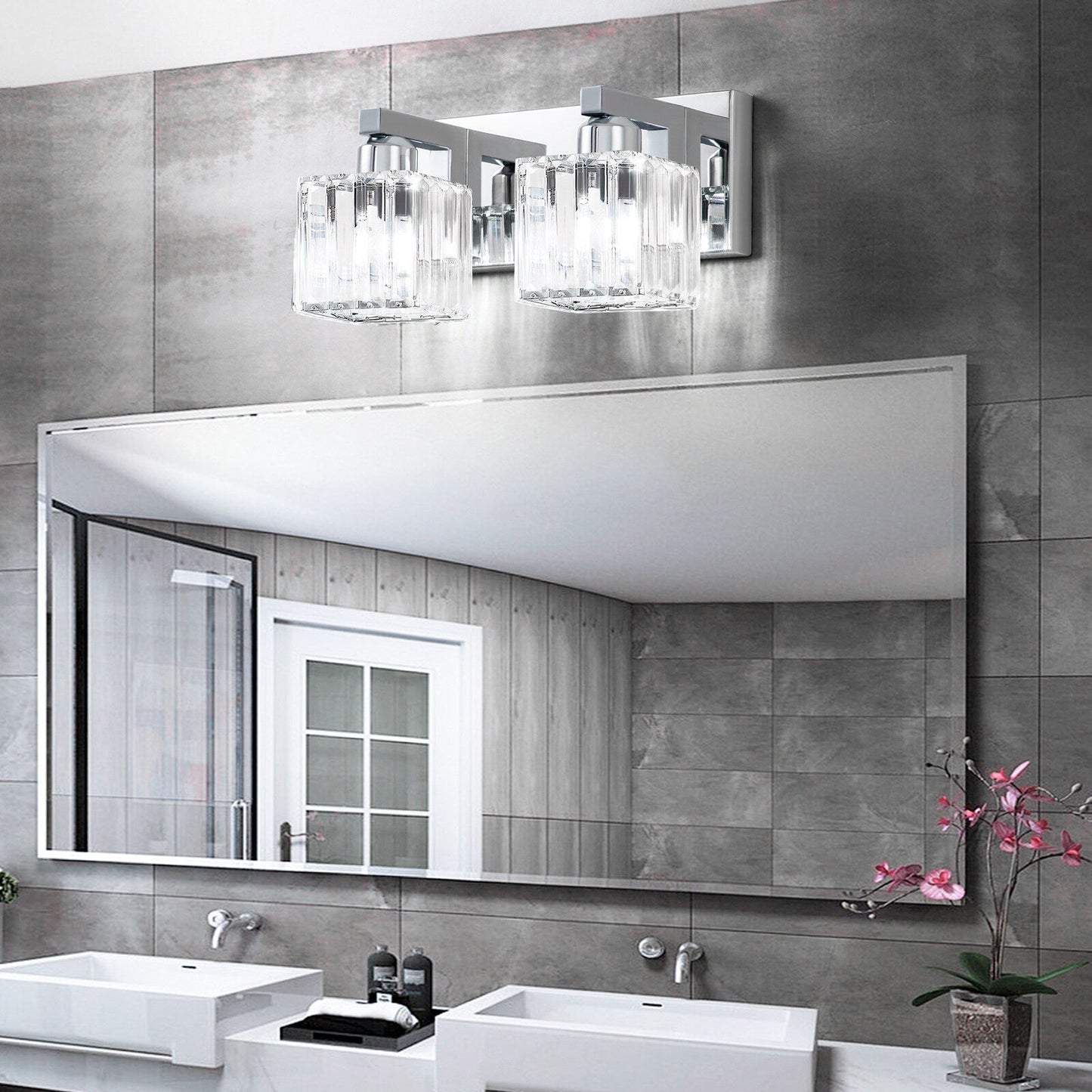 Applique da parete per mobiletto da bagno a 2/3/4/5 luci con paralume in cristallo