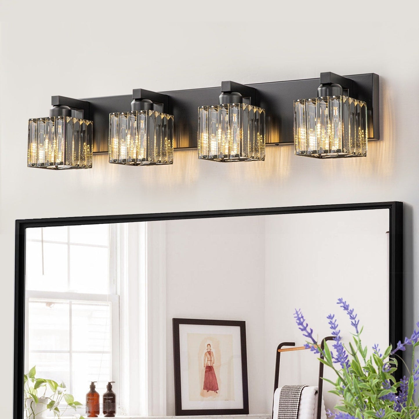 Applique da parete per mobiletto da bagno a 2/3/4/5 luci con paralume in cristallo