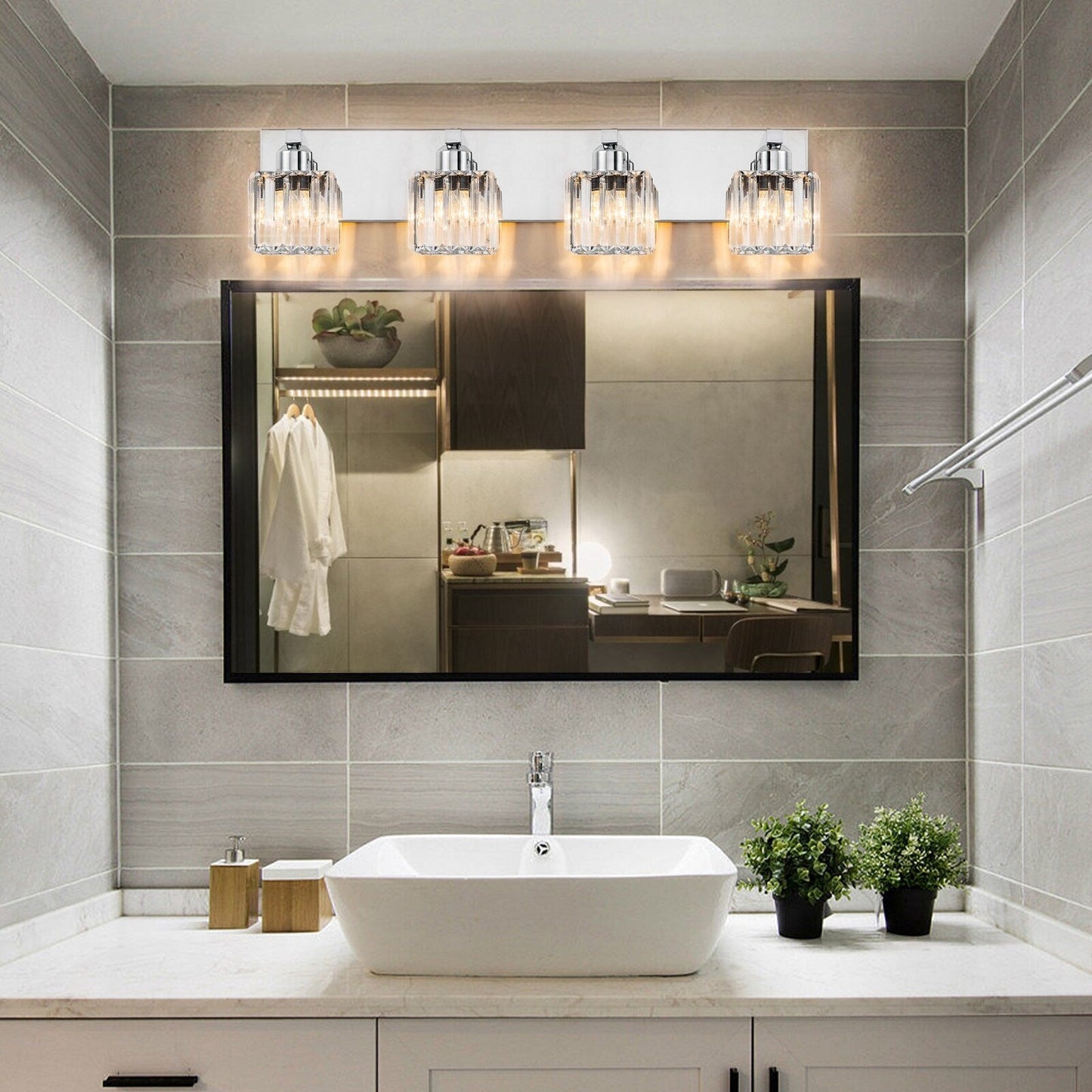 Applique da parete per mobiletto da bagno a 2/3/4/5 luci con paralume in cristallo