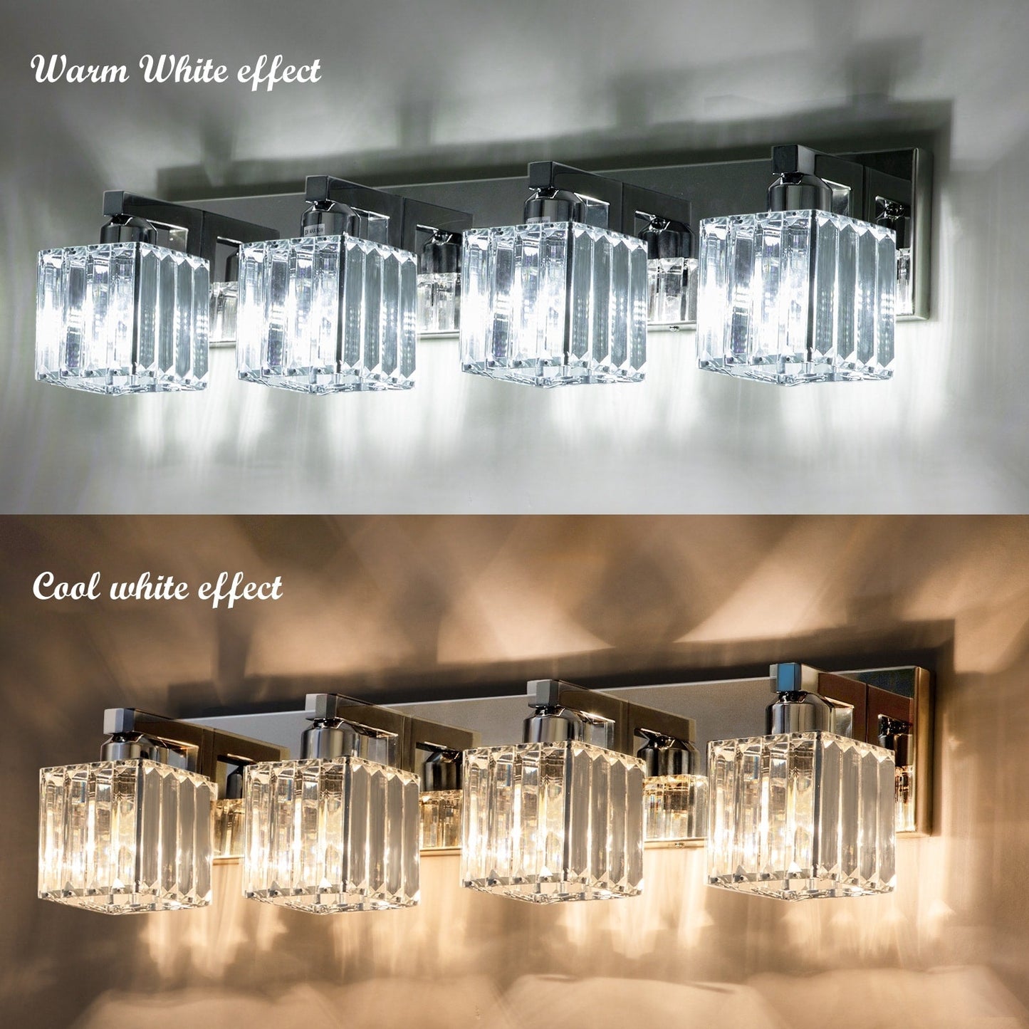 Applique da parete per mobiletto da bagno a 2/3/4/5 luci con paralume in cristallo