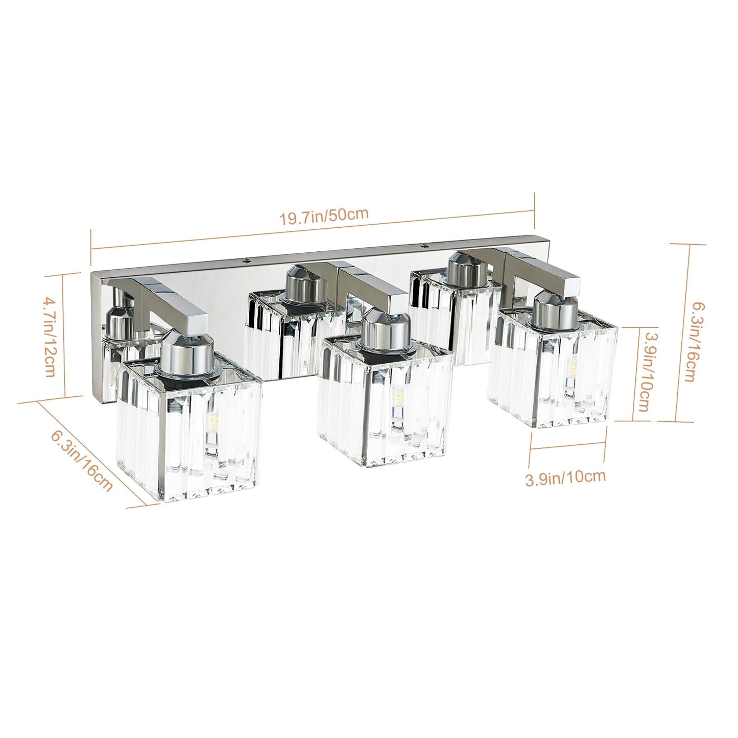 Applique da parete per mobiletto da bagno a 2/3/4/5 luci con paralume in cristallo