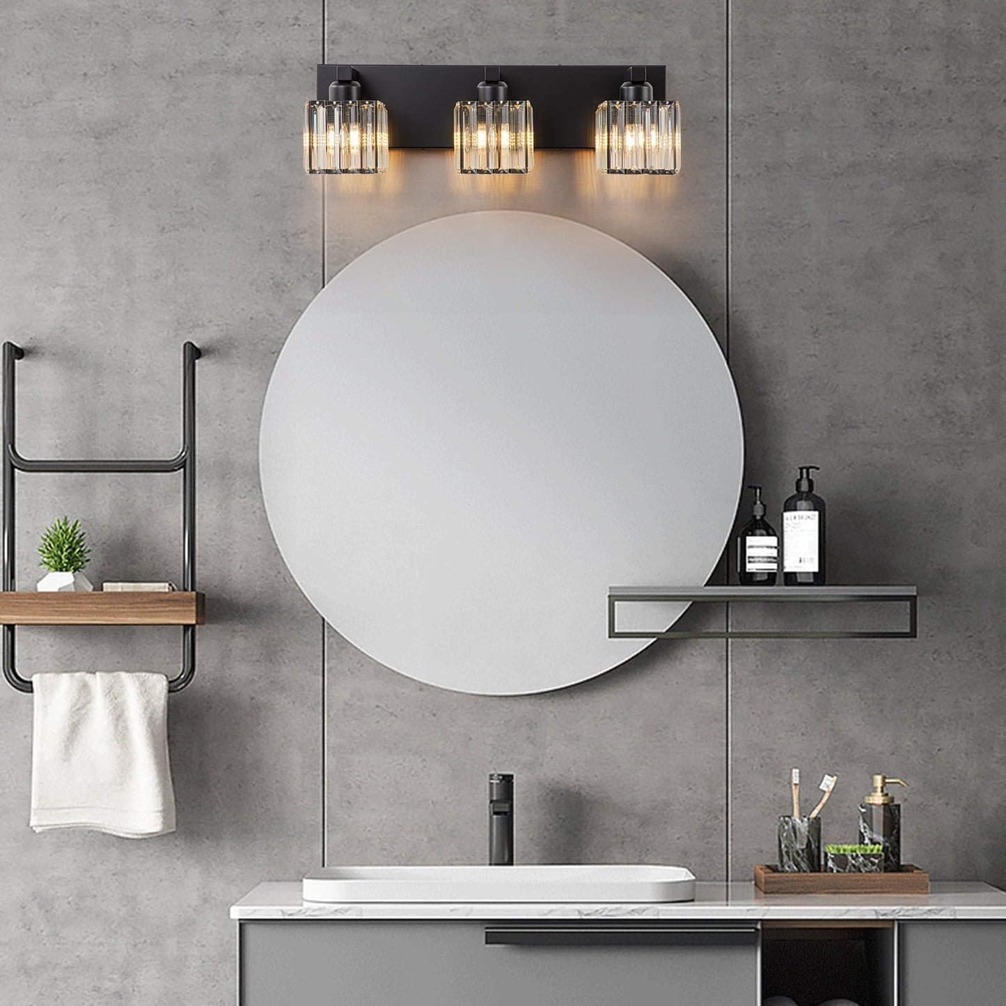 Applique da parete per mobiletto da bagno a 2/3/4/5 luci con paralume in cristallo