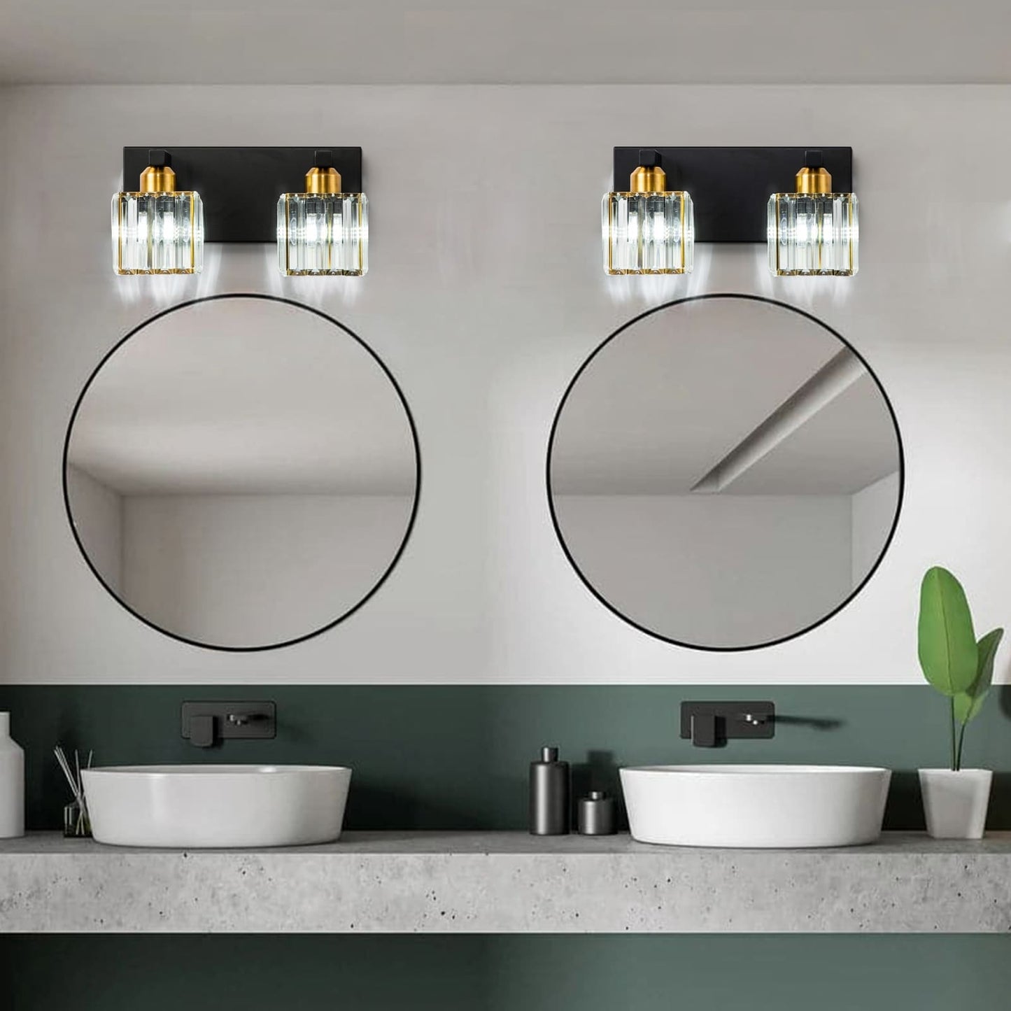 Applique da parete per mobiletto da bagno a 2/3/4/5 luci con paralume in cristallo