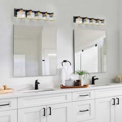 Applique da parete per mobiletto da bagno a 2/3/4/5 luci con paralume in cristallo