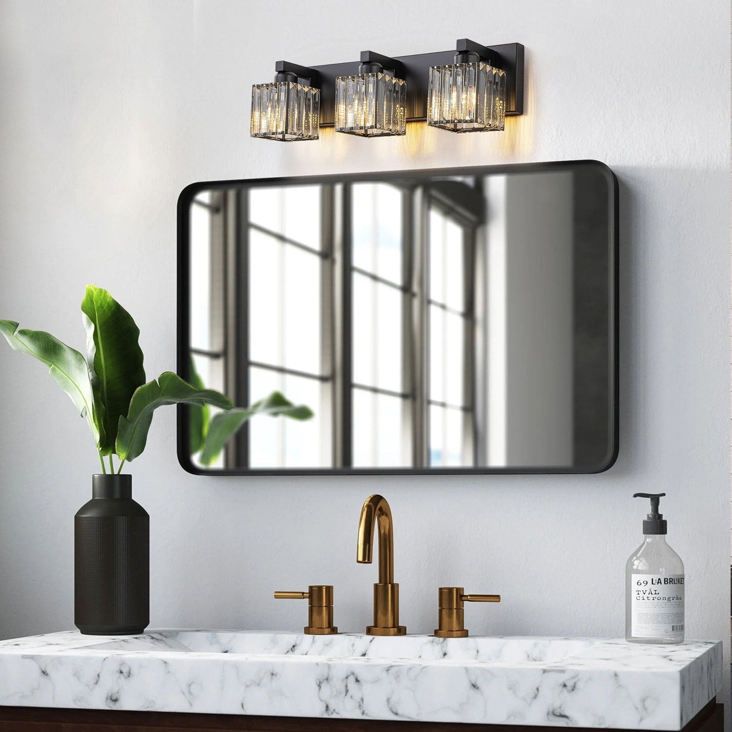 Applique da parete per mobiletto da bagno a 2/3/4/5 luci con paralume in cristallo