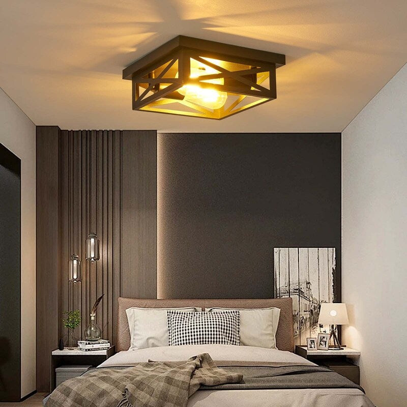 Plafoniera da soffitto a filo stile fattoria nera a 2 luci - Confezione da 2