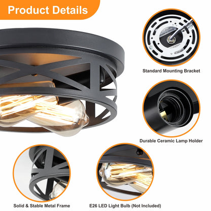 Plafoniera da soffitto a filo stile fattoria nera a 2 luci - Confezione da 2