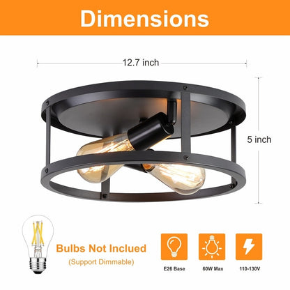 Plafoniera da soffitto a filo stile fattoria nera a 2 luci - Confezione da 2