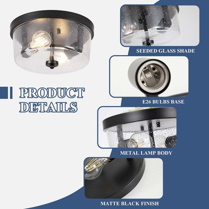 Plafoniera da soffitto a filo stile fattoria nera a 2 luci - Confezione da 2