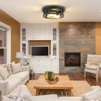 Plafoniera da soffitto a filo stile fattoria nera a 2 luci - Confezione da 2