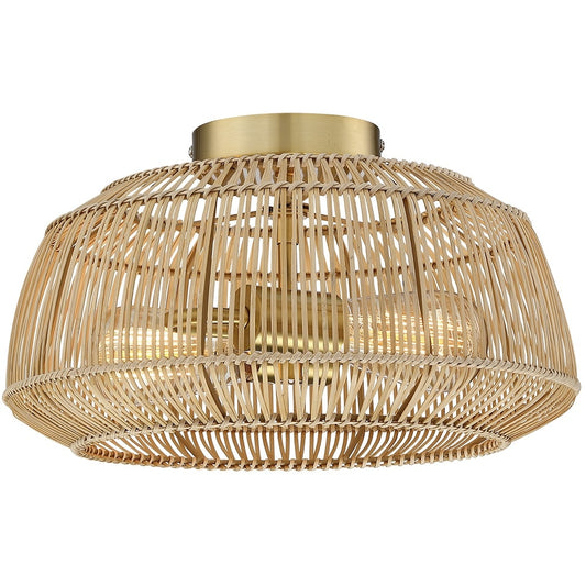 Lampada da soffitto semi-incassata in rattan bohémien a 2 luci - Ottone