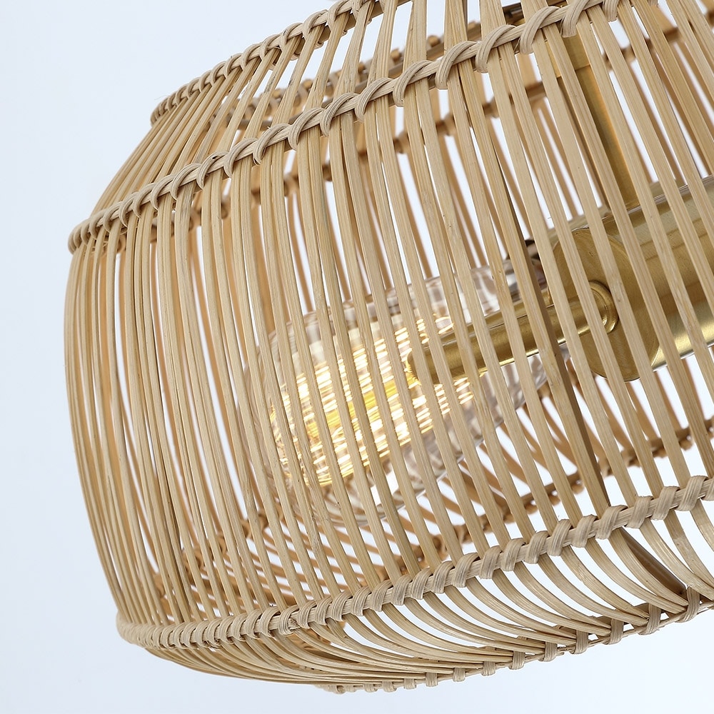 Lampada da soffitto semi-incassata in rattan bohémien a 2 luci - Ottone