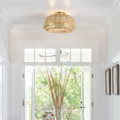 Lampada da soffitto semi-incassata in rattan bohémien a 2 luci - Ottone