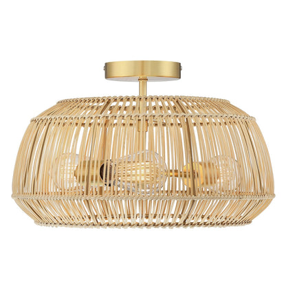 Lampada da soffitto semi-incassata in rattan bohémien a 2 luci - Ottone