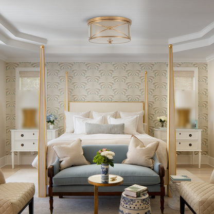 Lampada da soffitto a filo in ottone a 2 luci C Cattleya con vetro smerigliato