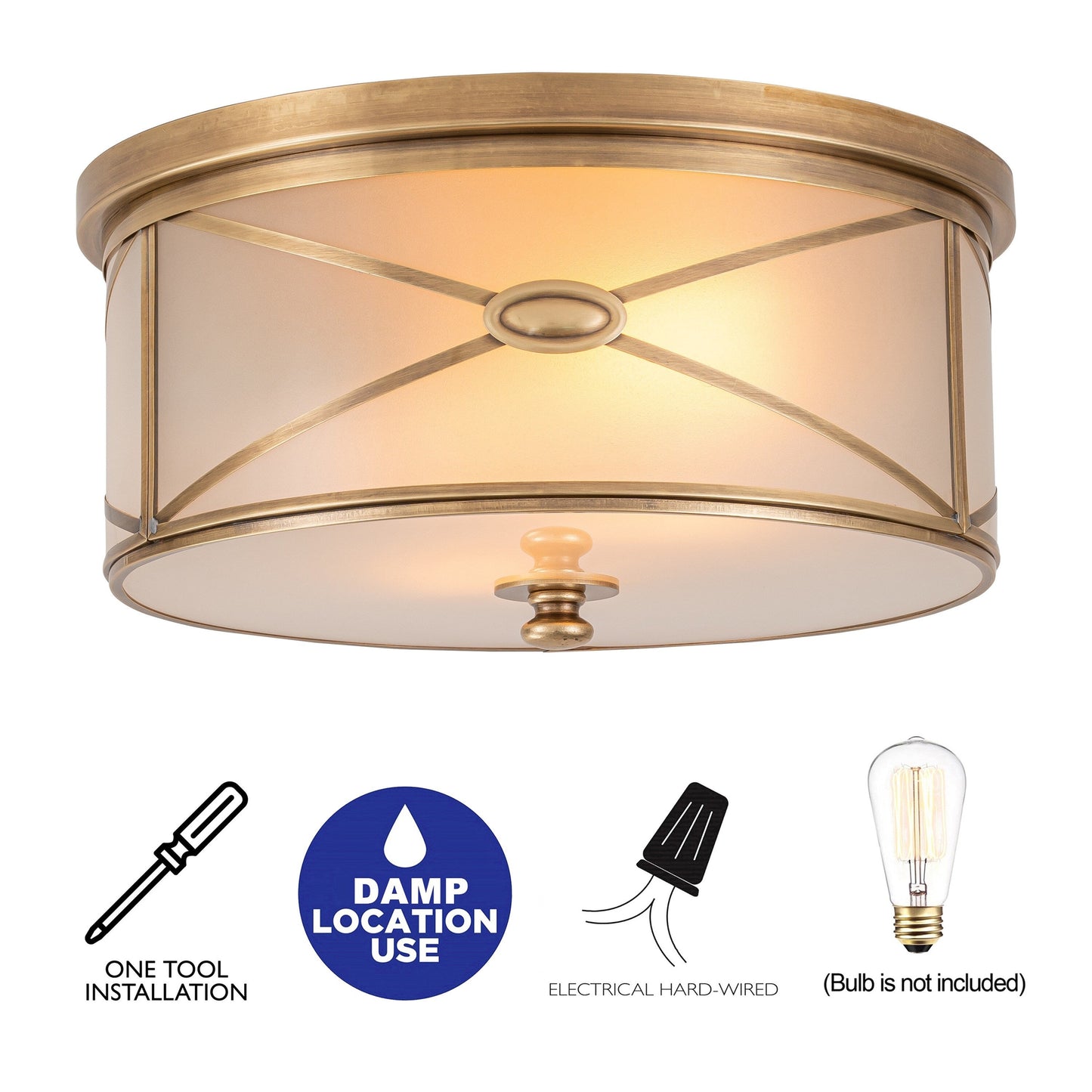 Lampada da soffitto a filo in ottone a 2 luci C Cattleya con vetro smerigliato