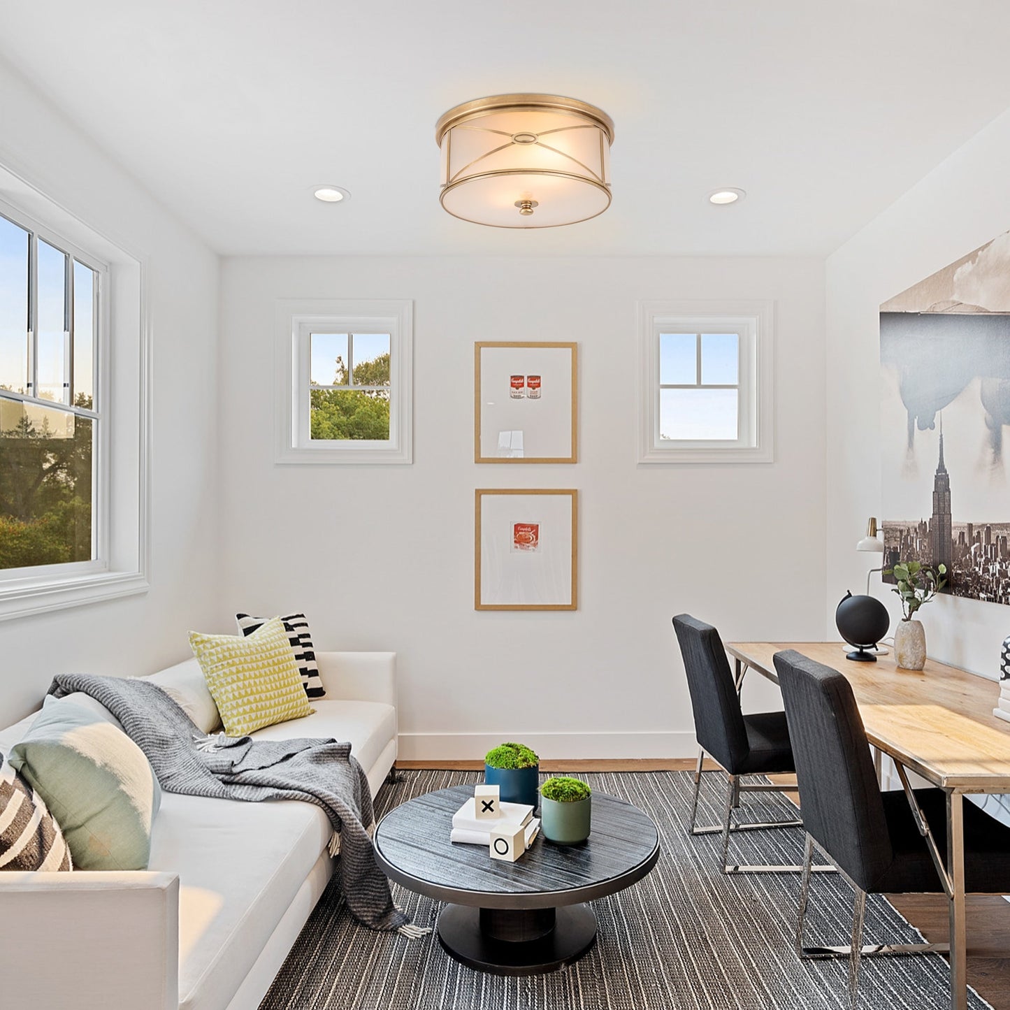 Lampada da soffitto a filo in ottone a 2 luci C Cattleya con vetro smerigliato