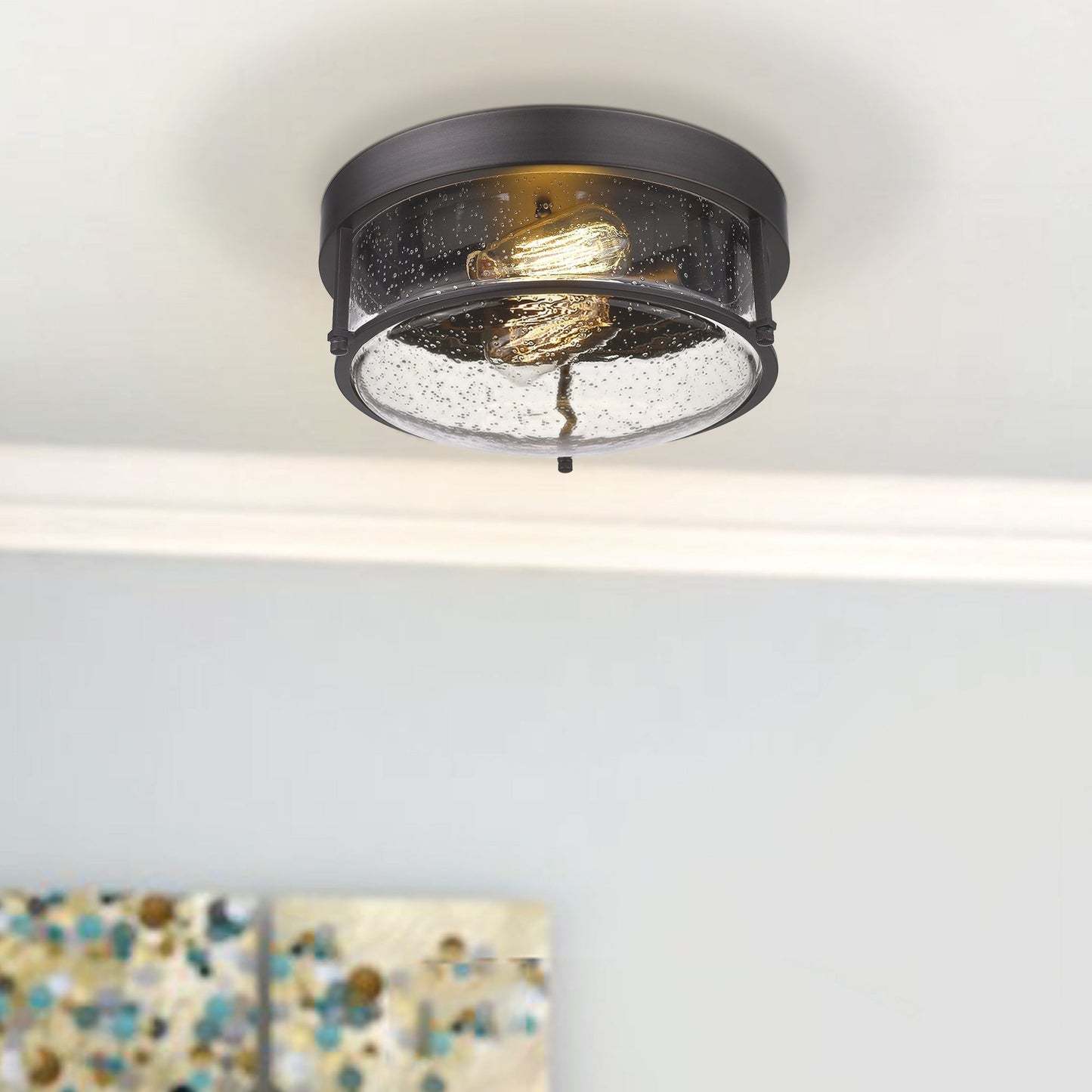 Plafoniere a filo stile fattoria a 2 luci, finitura bronzo lucidato a olio