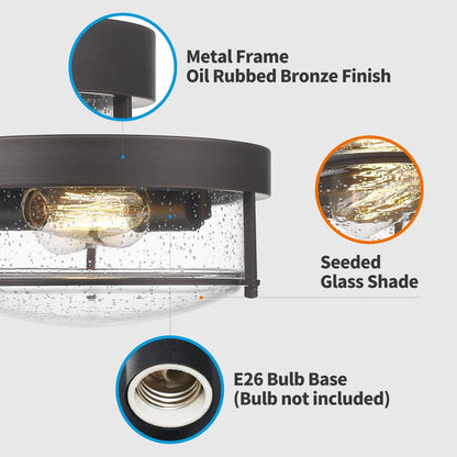 Plafoniere a filo stile fattoria a 2 luci, finitura bronzo lucidato a olio