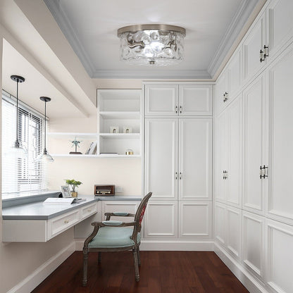 Plafoniera a filo a 2 luci con vetro martellato trasparente