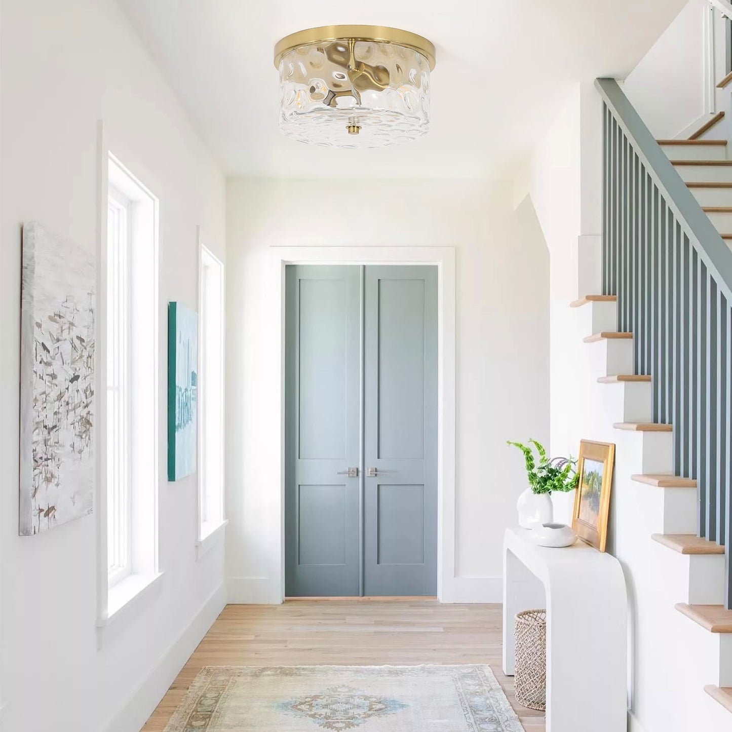 Plafoniera a filo a 2 luci con vetro martellato trasparente