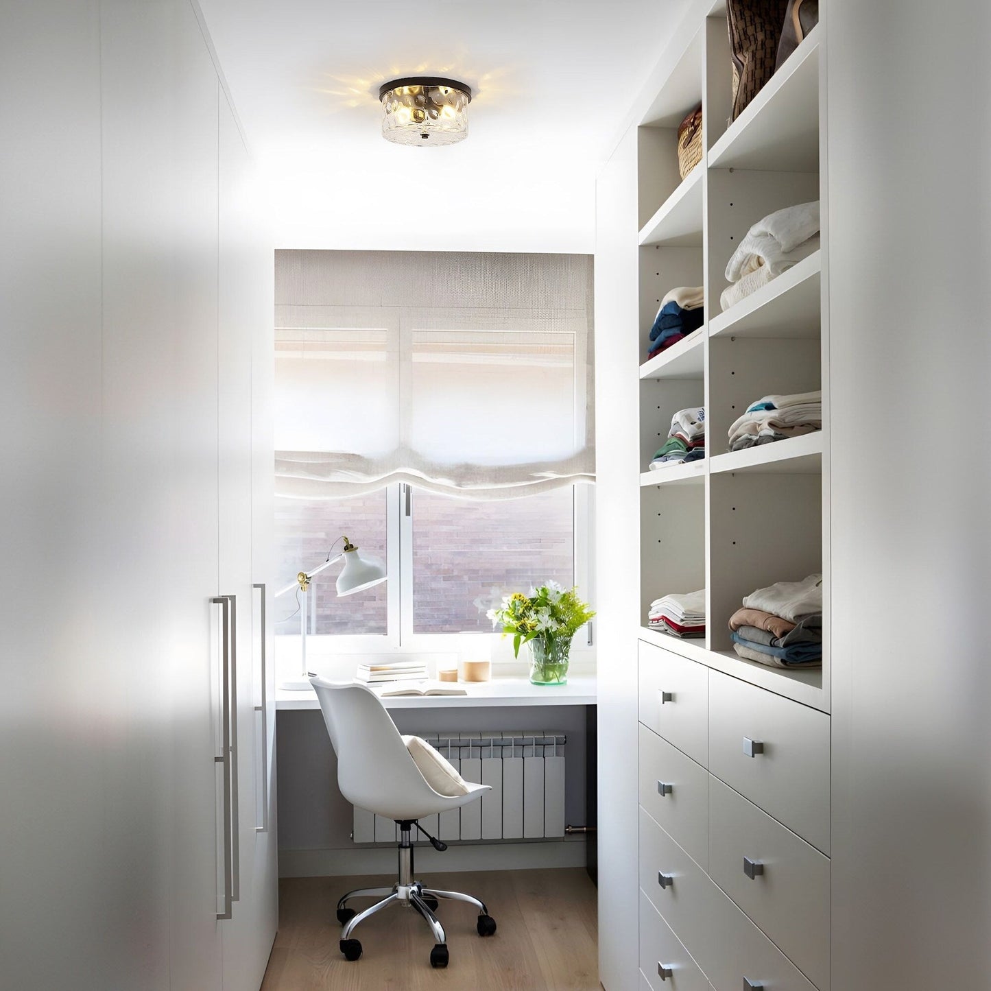 Plafoniera a filo a 2 luci con vetro martellato trasparente