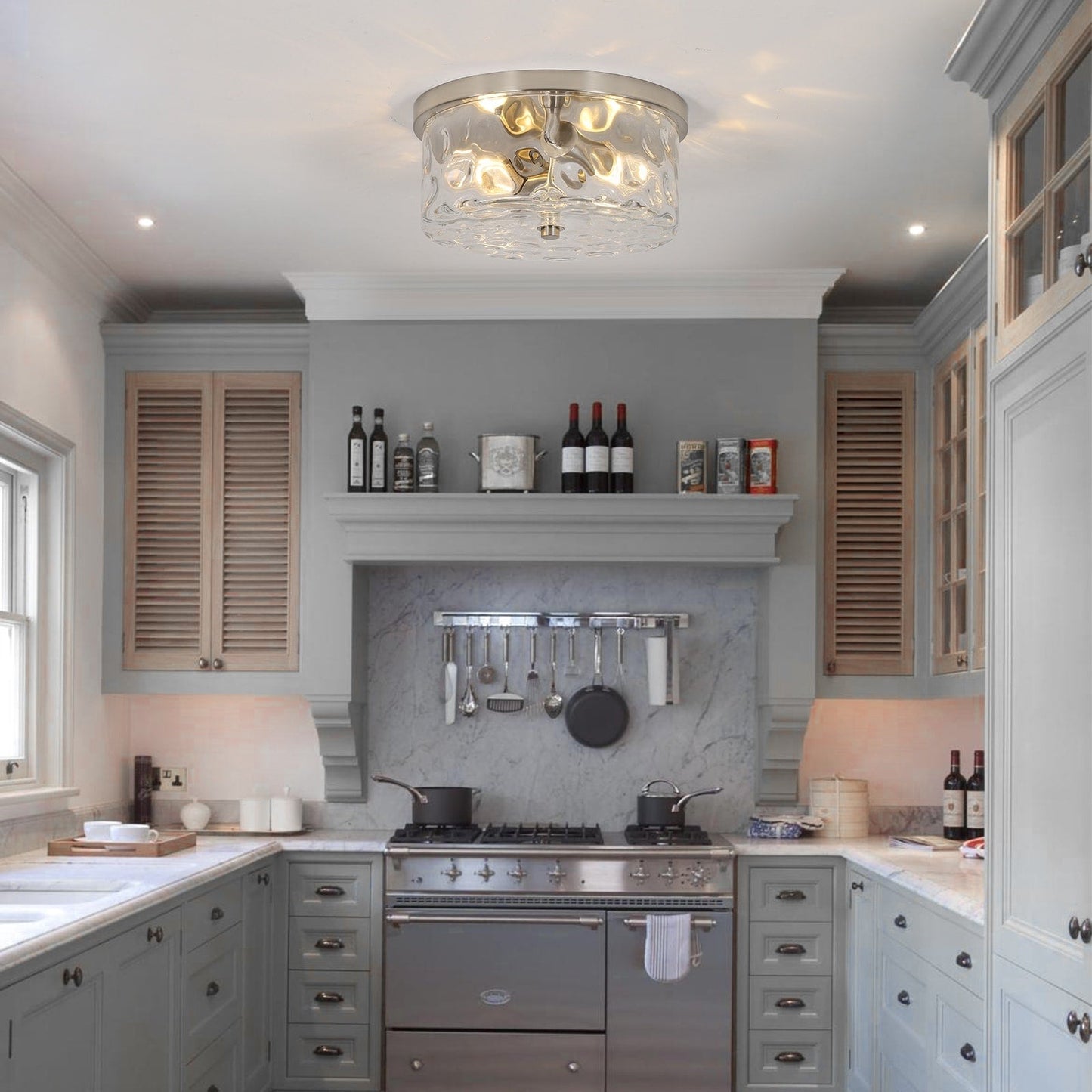 Plafoniera a filo a 2 luci con vetro martellato trasparente