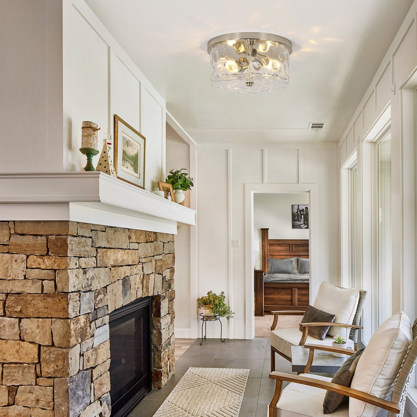 Plafoniera a filo a 2 luci con vetro martellato trasparente