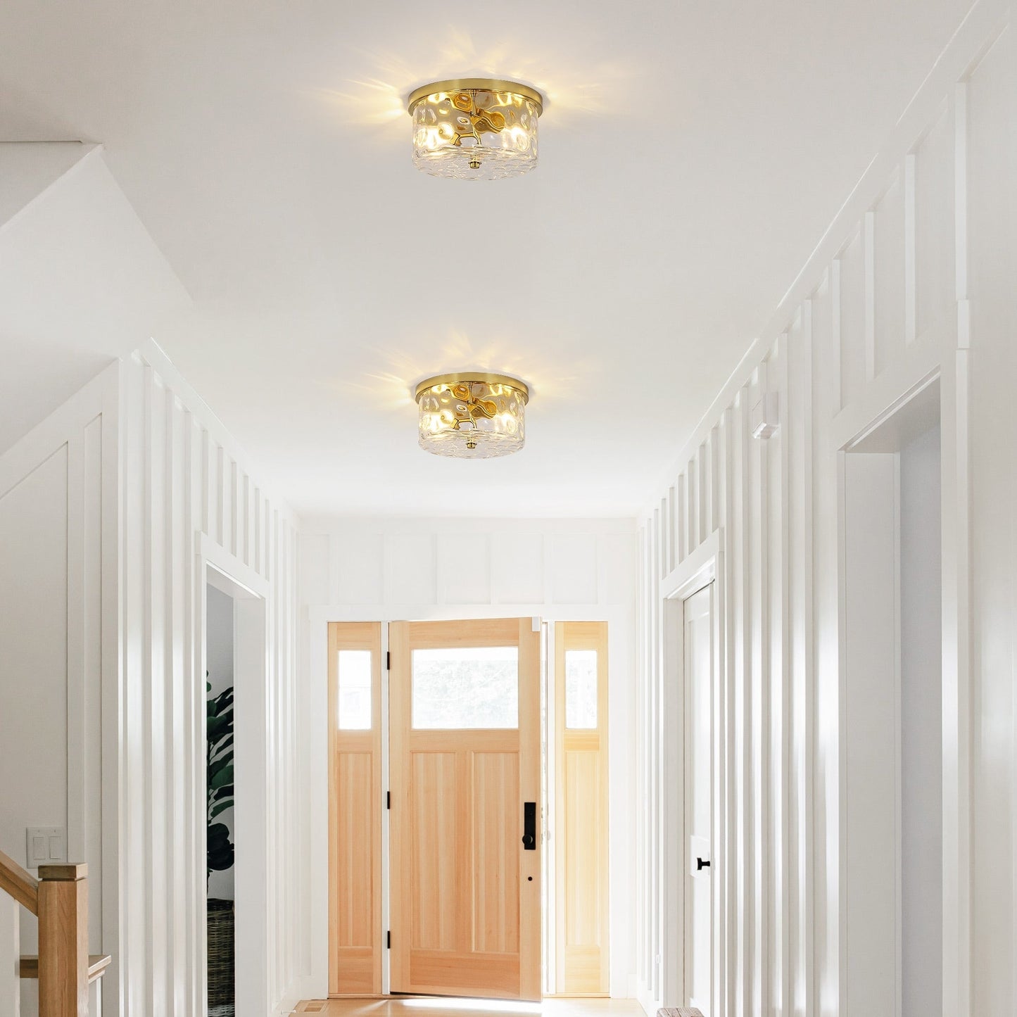 Plafoniera a filo a 2 luci con vetro martellato trasparente