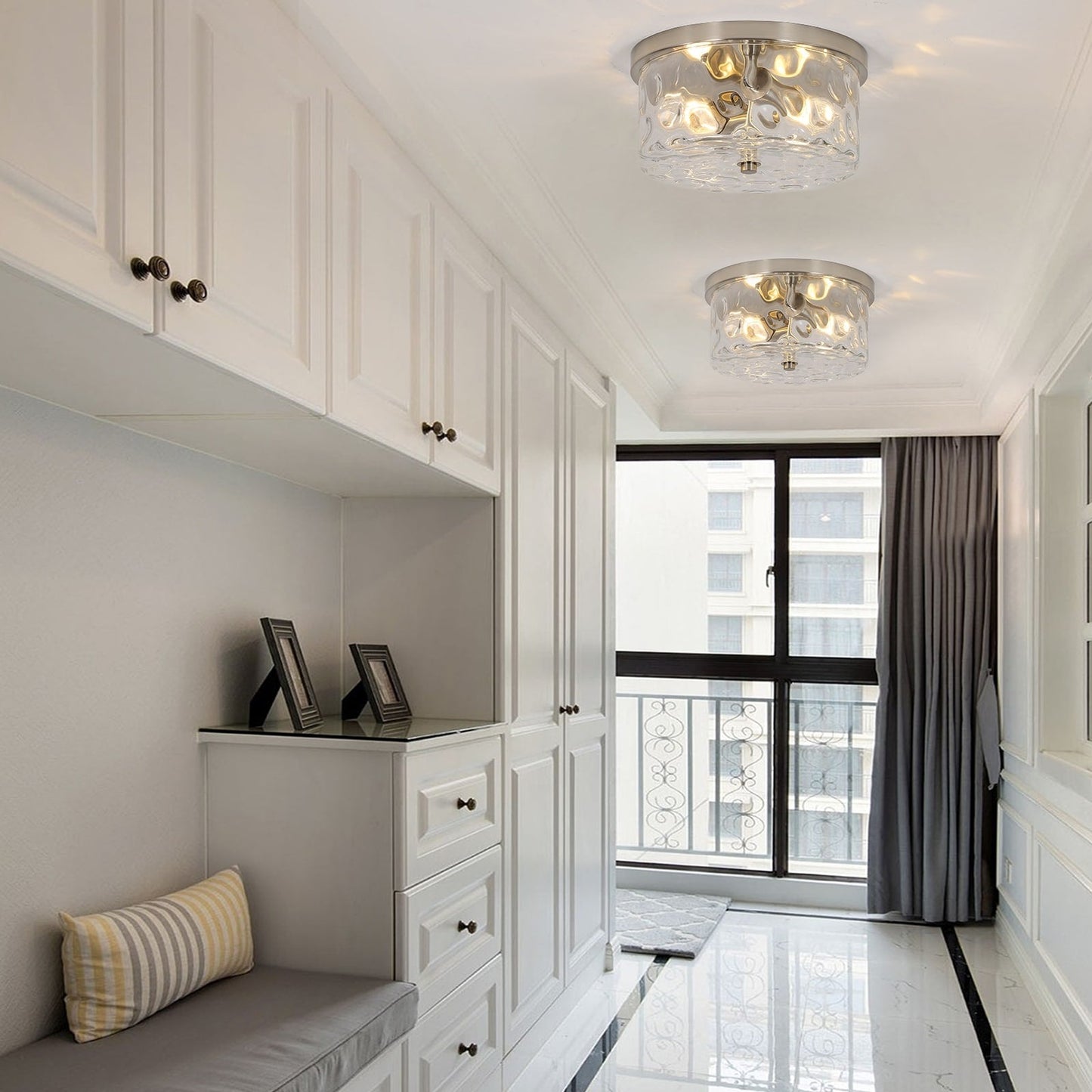 Plafoniera a filo a 2 luci con vetro martellato trasparente