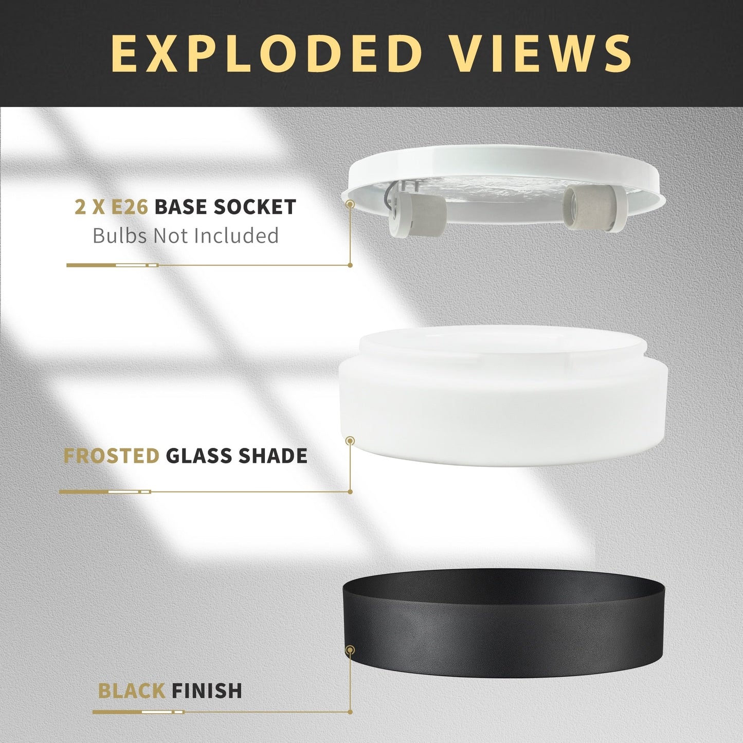 Plafoniera a filo a 2 luci con paralume in vetro smerigliato - 12,0 pollici LX 12,0 pollici WX 3,5 pollici H