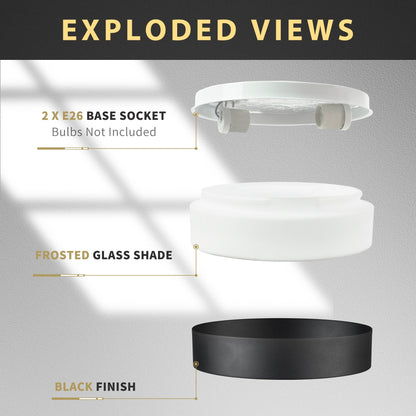 Plafoniera a filo a 2 luci con paralume in vetro smerigliato - 12,0 pollici LX 12,0 pollici WX 3,5 pollici H