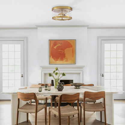 Plafoniera a 2 luci in vetro trasparente con montaggio a filo e struttura in metallo