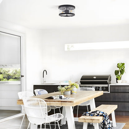 Plafoniera a 2 luci in vetro trasparente con montaggio a filo e struttura in metallo