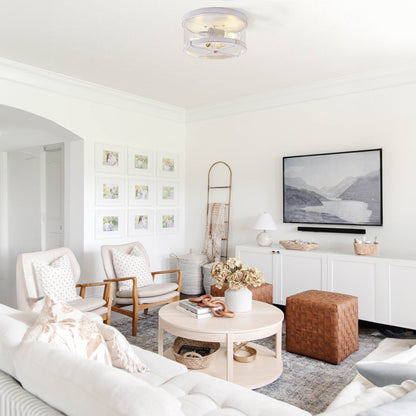 Plafoniera a 2 luci in vetro trasparente con montaggio a filo e struttura in metallo