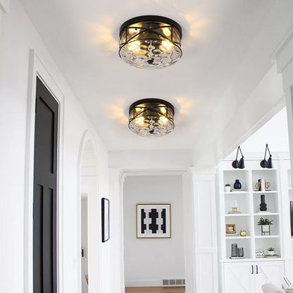 Plafoniera in vetro a 2 luci con montaggio a filo e struttura in metallo