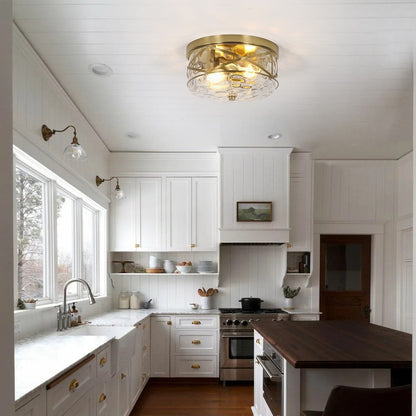 Plafoniera in vetro a 2 luci con montaggio a filo e struttura in metallo