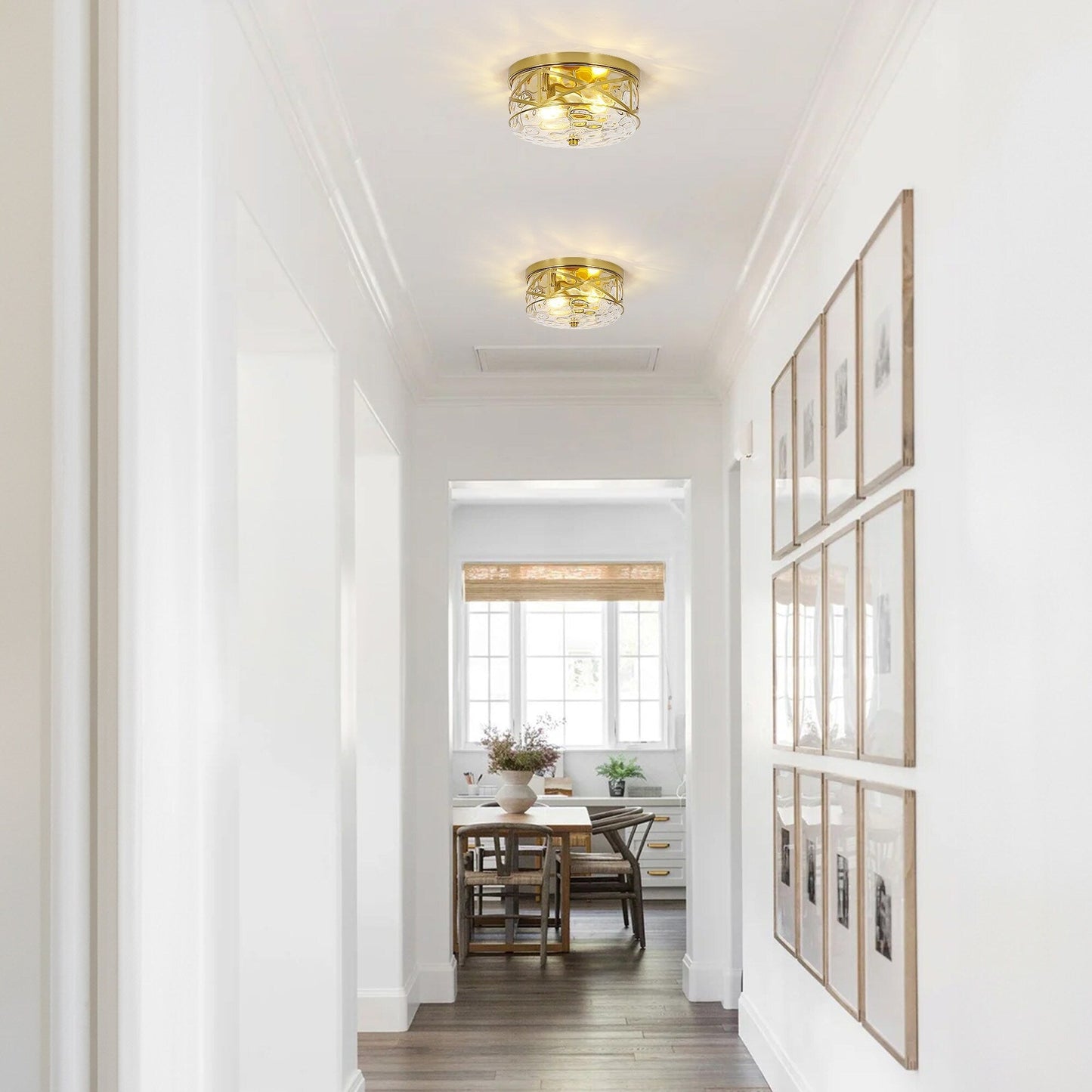 Plafoniera in vetro a 2 luci con montaggio a filo e struttura in metallo