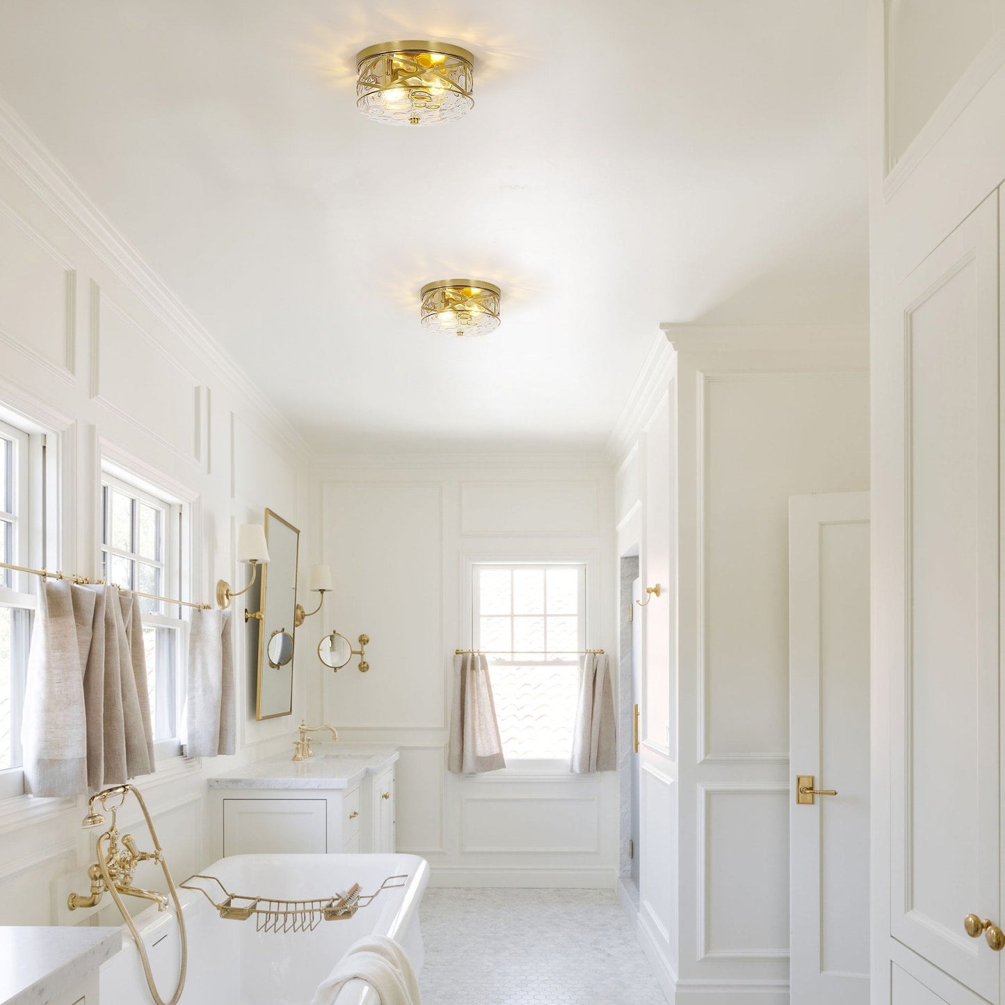 Plafoniera in vetro a 2 luci con montaggio a filo e struttura in metallo