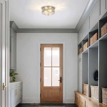 Plafoniera in vetro a 2 luci con montaggio a filo e struttura in metallo