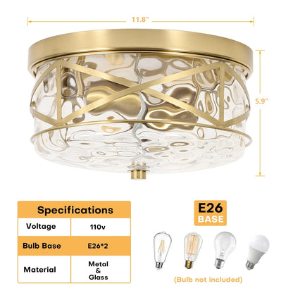 Plafoniera in vetro a 2 luci con montaggio a filo e struttura in metallo
