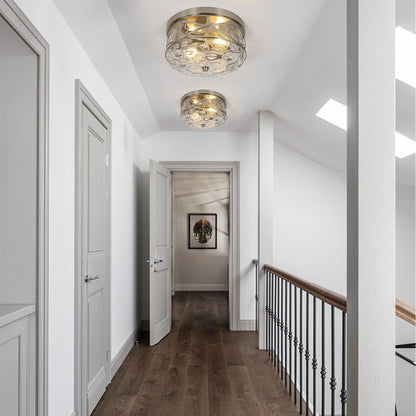 Plafoniera in vetro a 2 luci con montaggio a filo e struttura in metallo